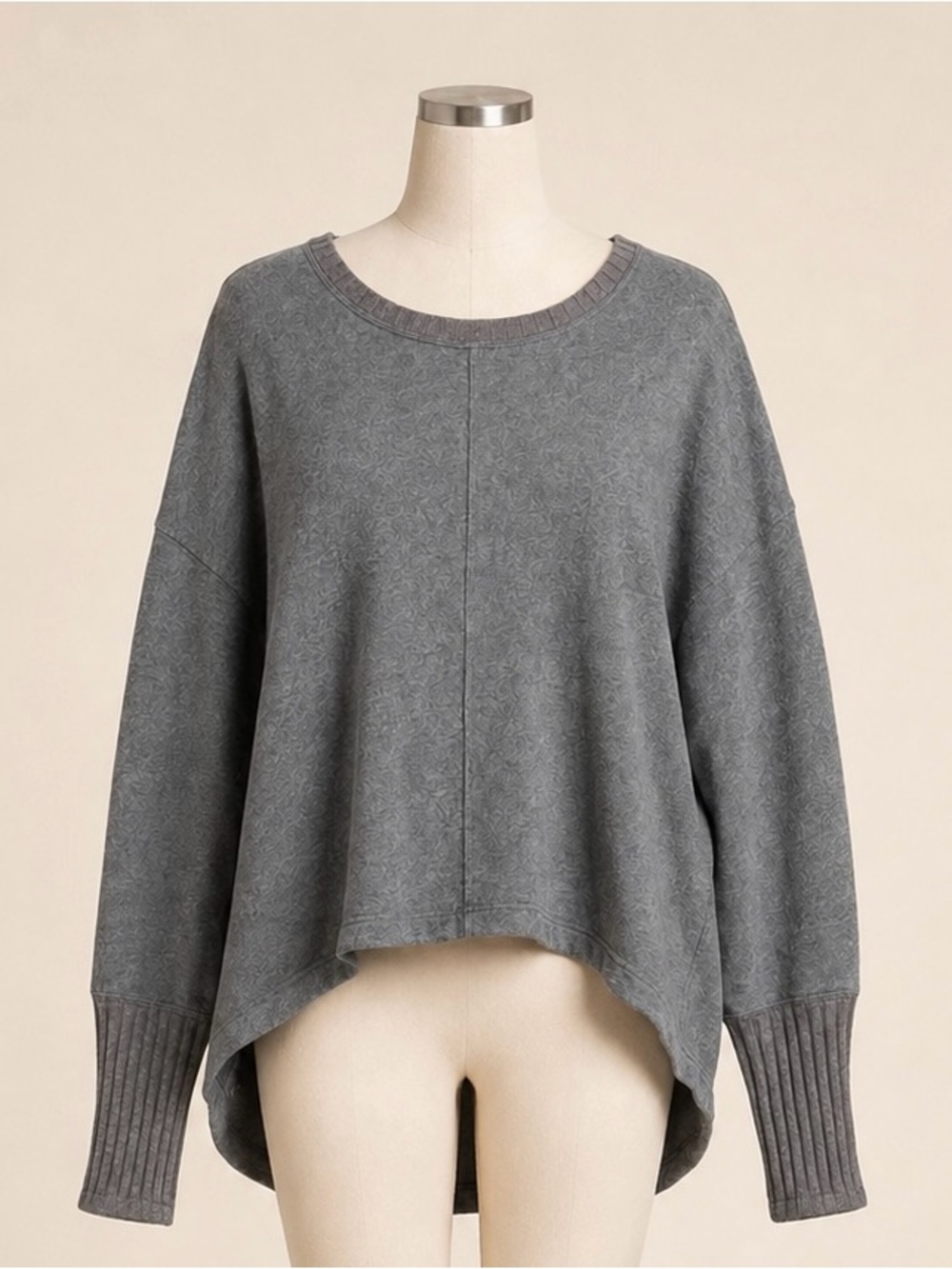 Cabi Gray French Terry Tunic Sweatshirt High Low Hem Ribbed Medium
